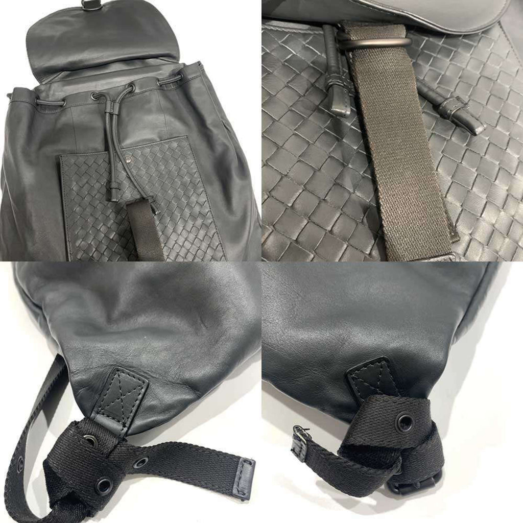 Bottega Veneta Intrecciato Gray Leather Backpack (Pre-Owned)