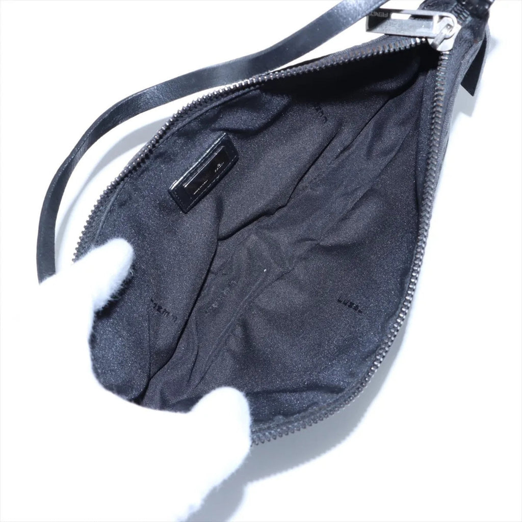 Fendi Black Leather Canvas Handbag (Pre-Owned)
