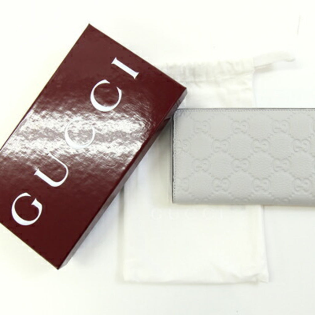 Gucci Light Gray Leather Long Wallet (Bi-Fold) (Pre-Owned)