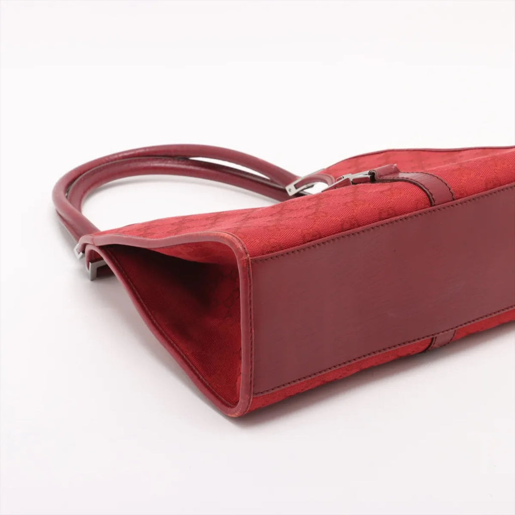 Gucci Red Color Leather Canvas Handbag (Pre-Owned)