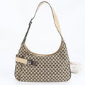 Salvatore Ferragamo Beige Black Leather Canvas Shoulder Bag (Pre-Owned)