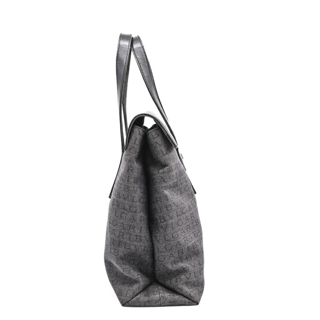 Bvlgari Black Gray Canvas Leather Handbag (Pre-Owned)