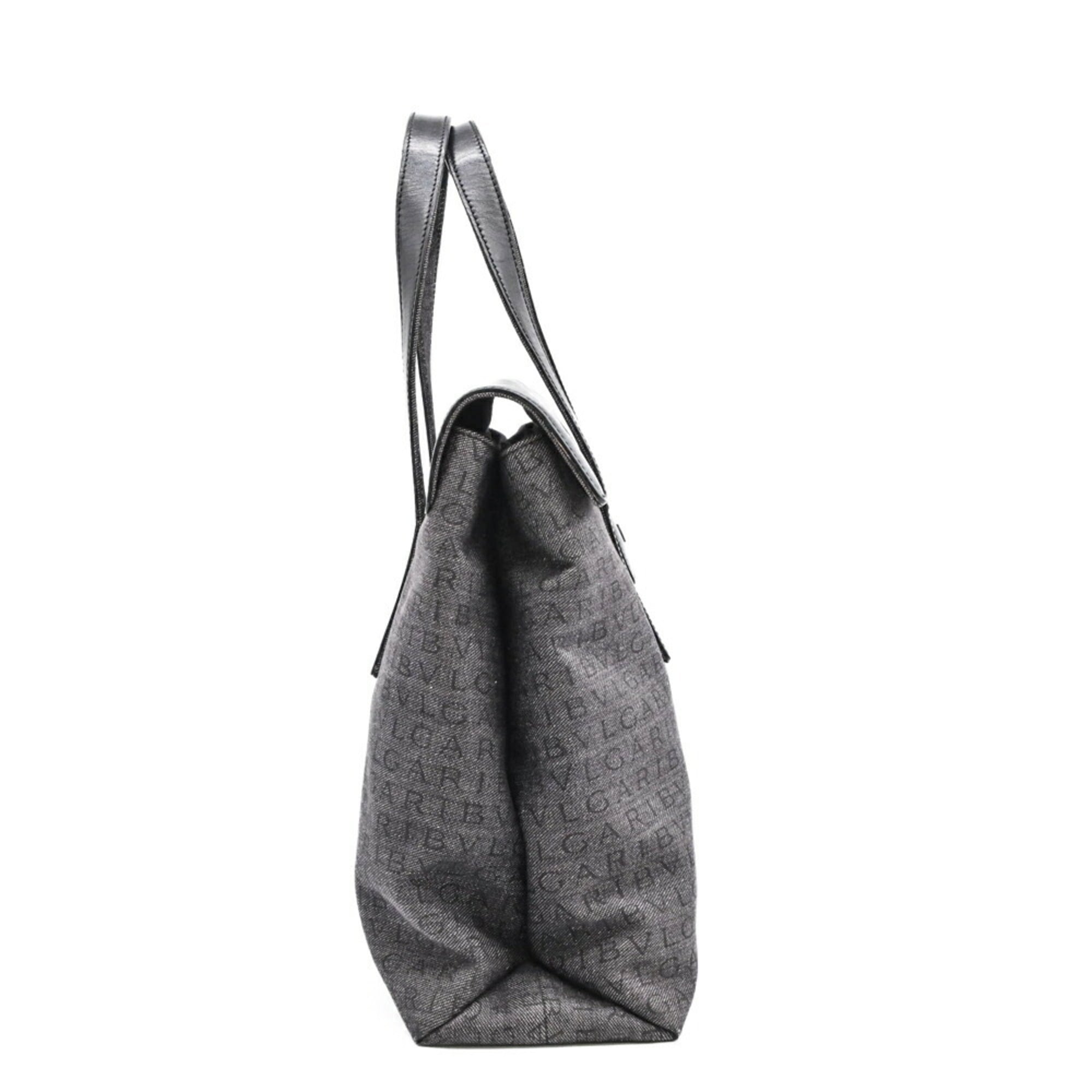 Bvlgari Black Gray Canvas Leather Handbag (Pre-Owned)