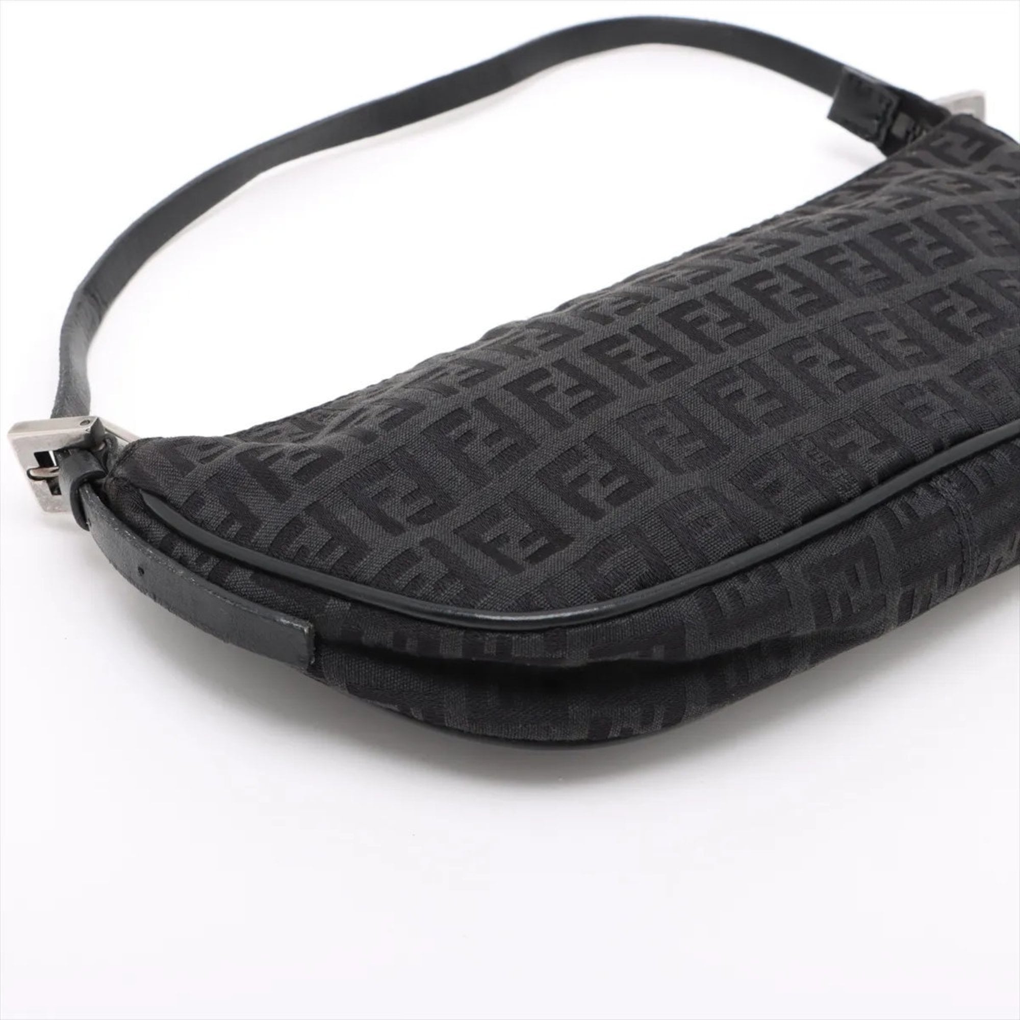 Fendi Black Leather Canvas Handbag (Pre-Owned)