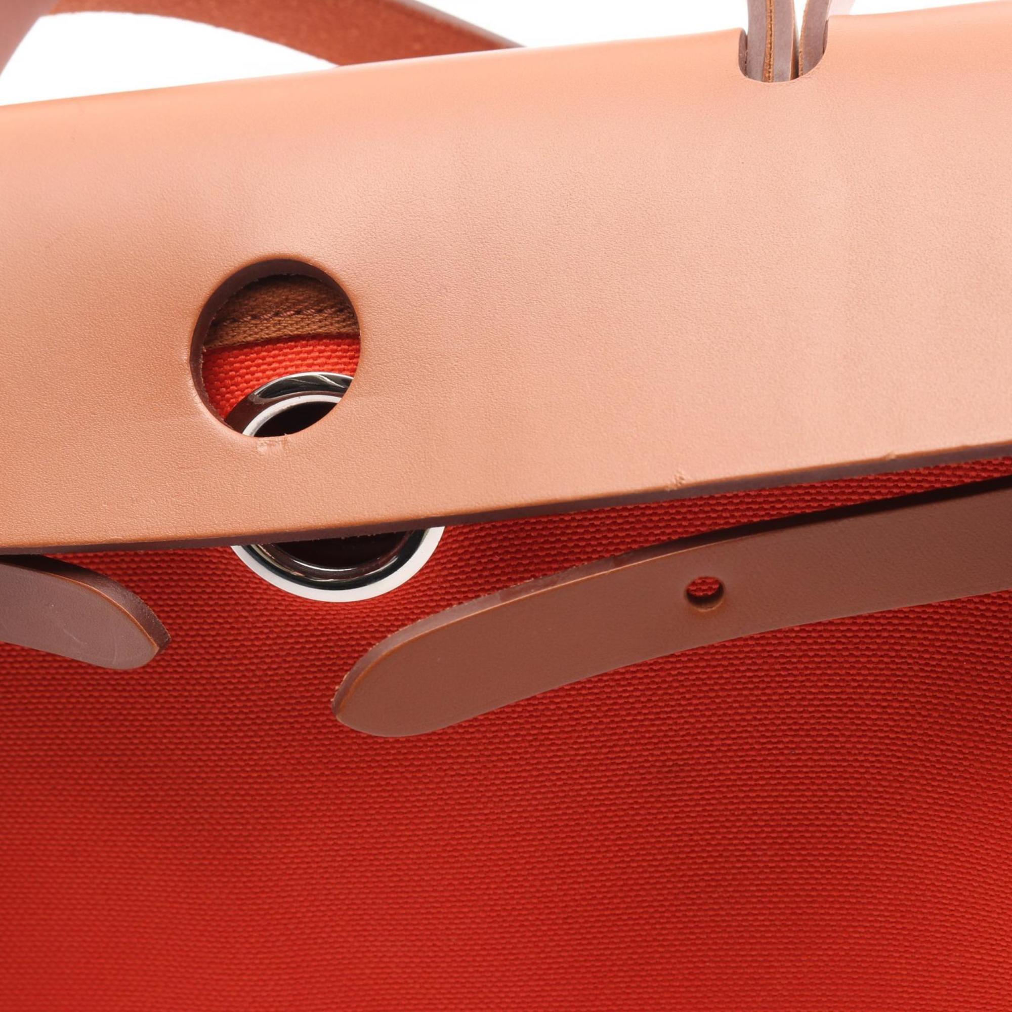 Hermes Brown Orange Canvas Handbag (Pre-Owned)