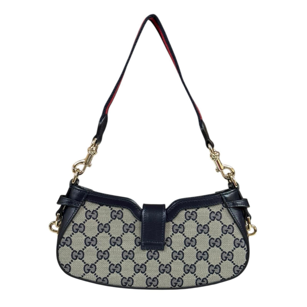 Gucci Beige Navy Gg Canvas Shoulder Bag (Pre-Owned)