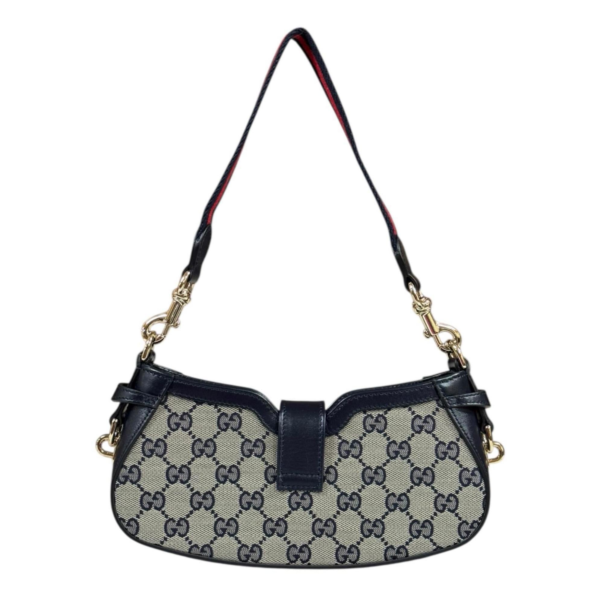 Gucci Beige Navy Gg Canvas Shoulder Bag (Pre-Owned)