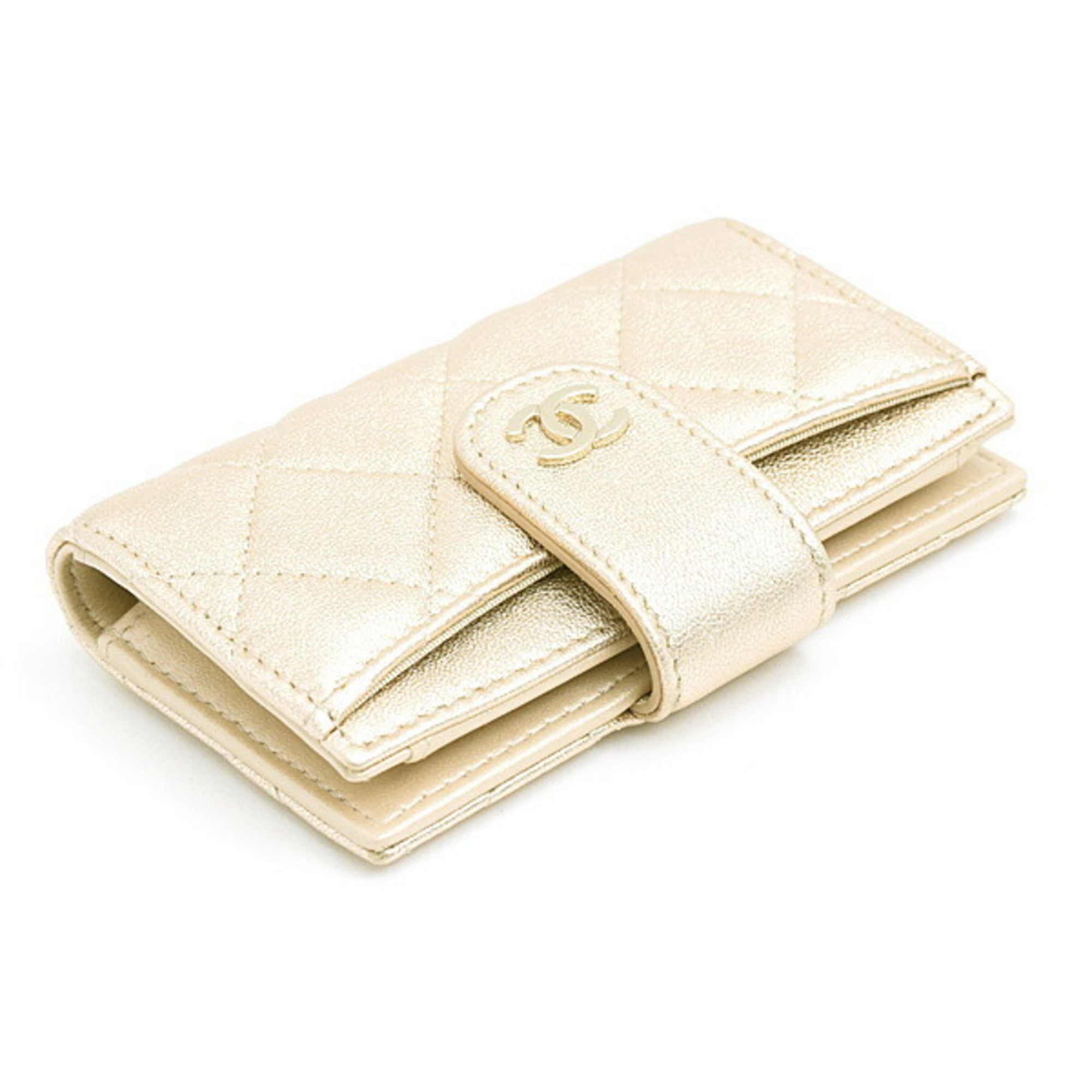 Chanel Matelasse Gold Leather Wallet (Bi-Fold) (Pre-Owned)