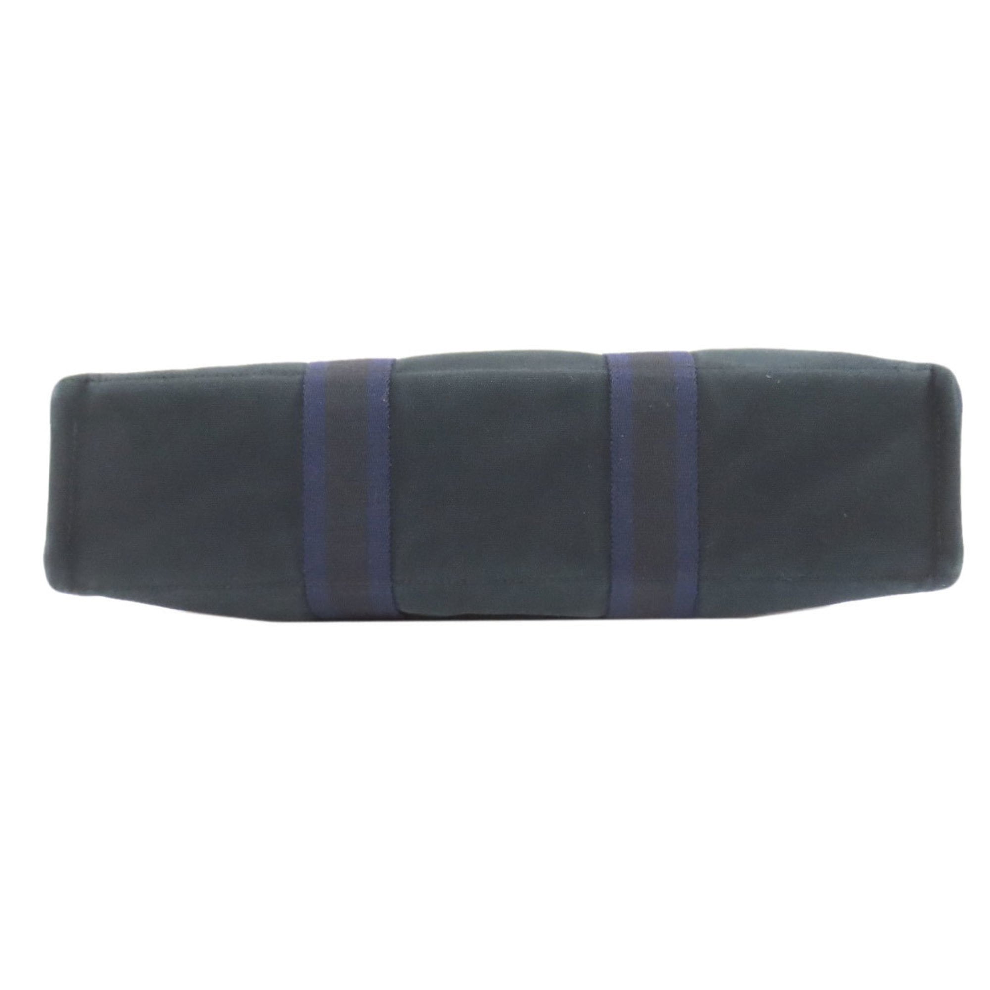 Hermes Black Navy Canvas Handbag (Pre-Owned)
