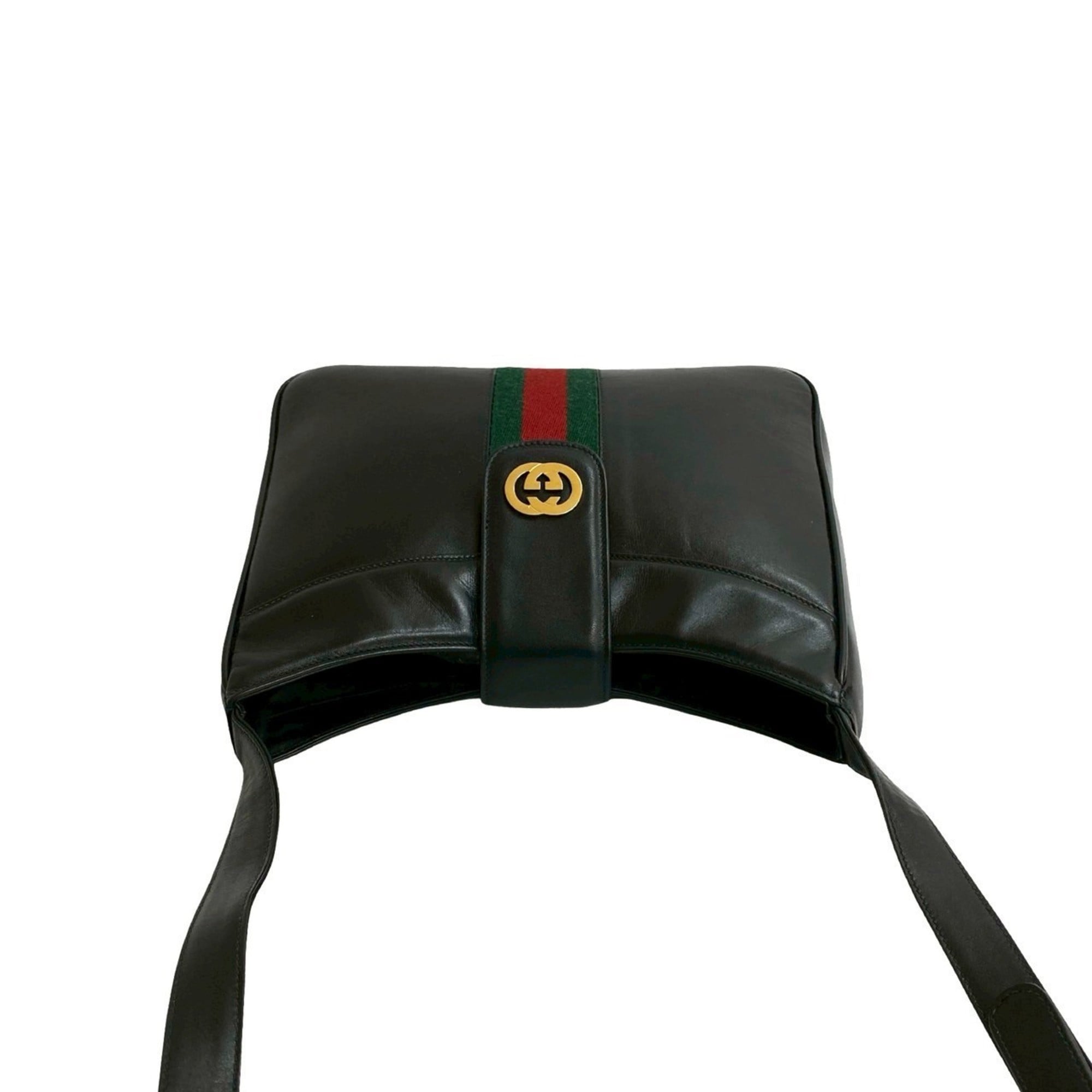 Gucci Black Green Red Color Leather Shoulder Bag (Pre-Owned)