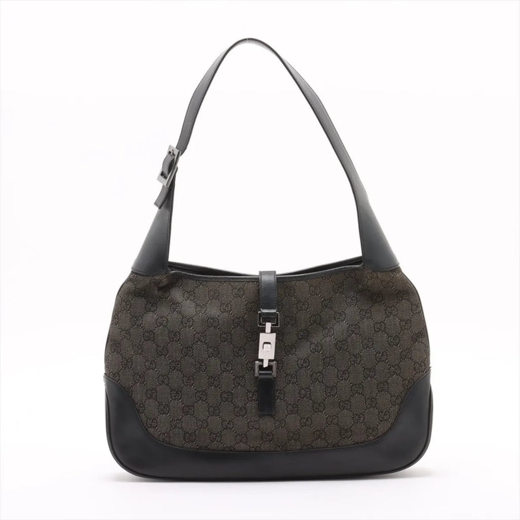 Gucci Black Leather Canvas Shoulder Bag (Pre-Owned)