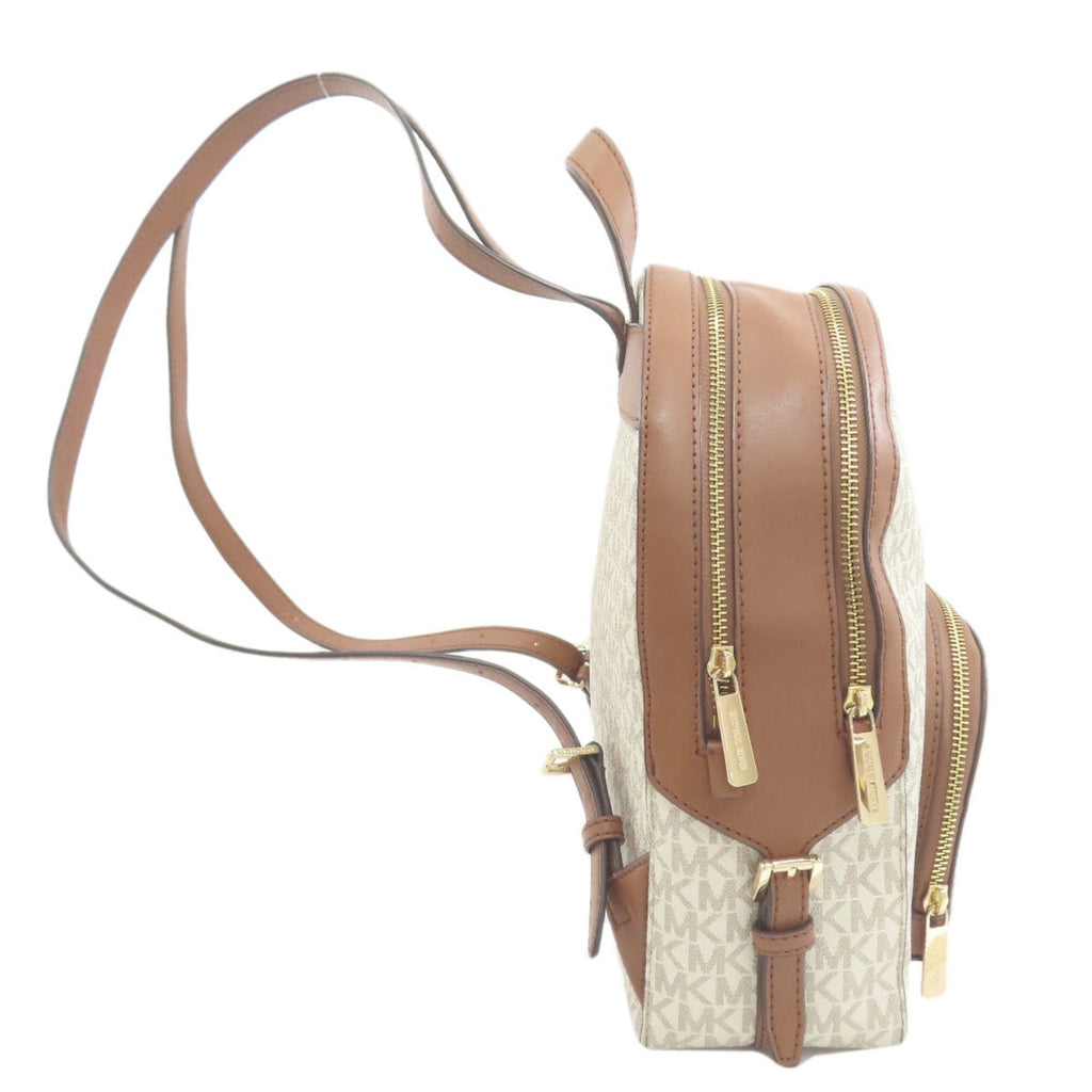 Michael Kors Brown White Leather Pvc Backpack (Pre-Owned)