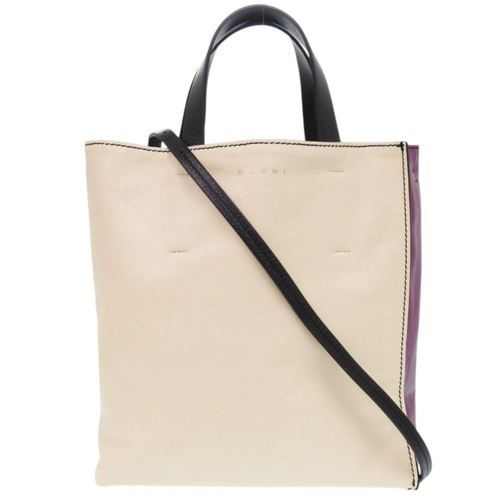 Marni Beige Black Purple Leather Tote Bag (Pre-Owned)