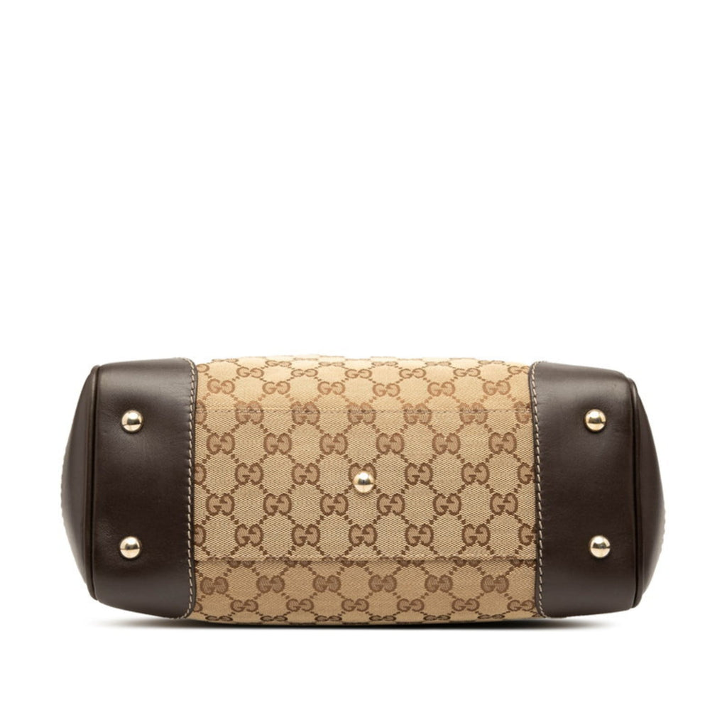 Gucci Beige Brown Canvas Leather Tote Bag (Pre-Owned)