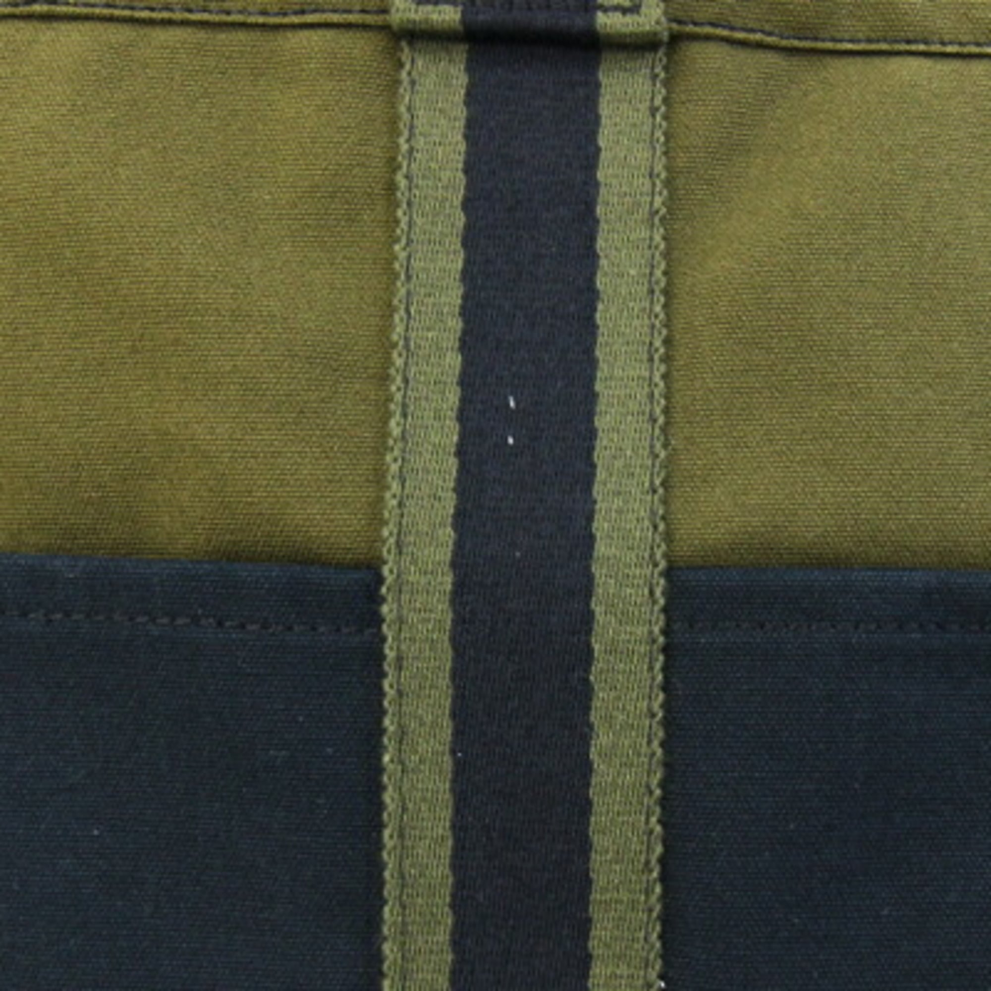 Hermes Green Navy Olive Cotton Canvas Handbag Tote Bag (Pre-Owned)