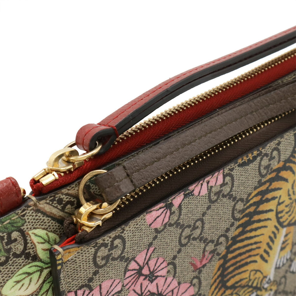 Gucci Beige Multi-Color Red Color Gg Supreme Canvas Leather Shoulder Bag (Pre-Owned)