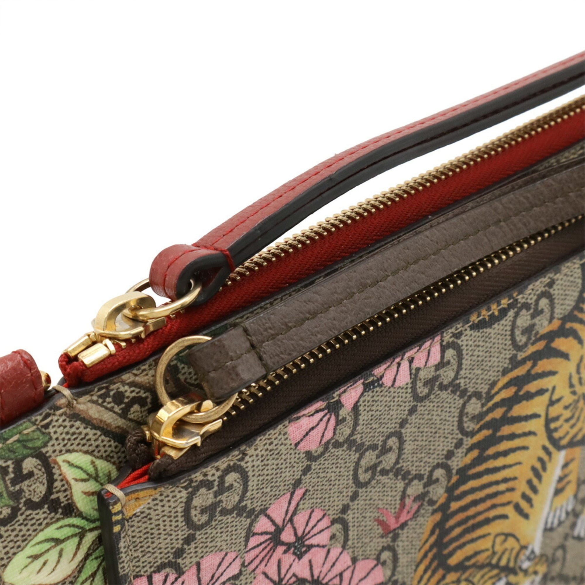 Gucci Beige Multi-Color Red Color Gg Supreme Canvas Leather Shoulder Bag (Pre-Owned)