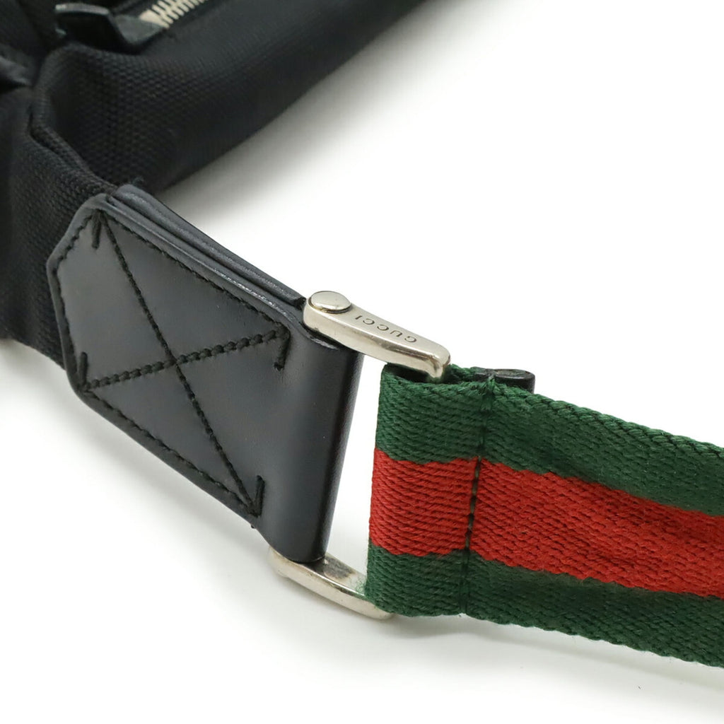 Gucci Black Green Red Color Nylon Canvas Leather Shoulder Bag Sling Bag (Pre-Owned)
