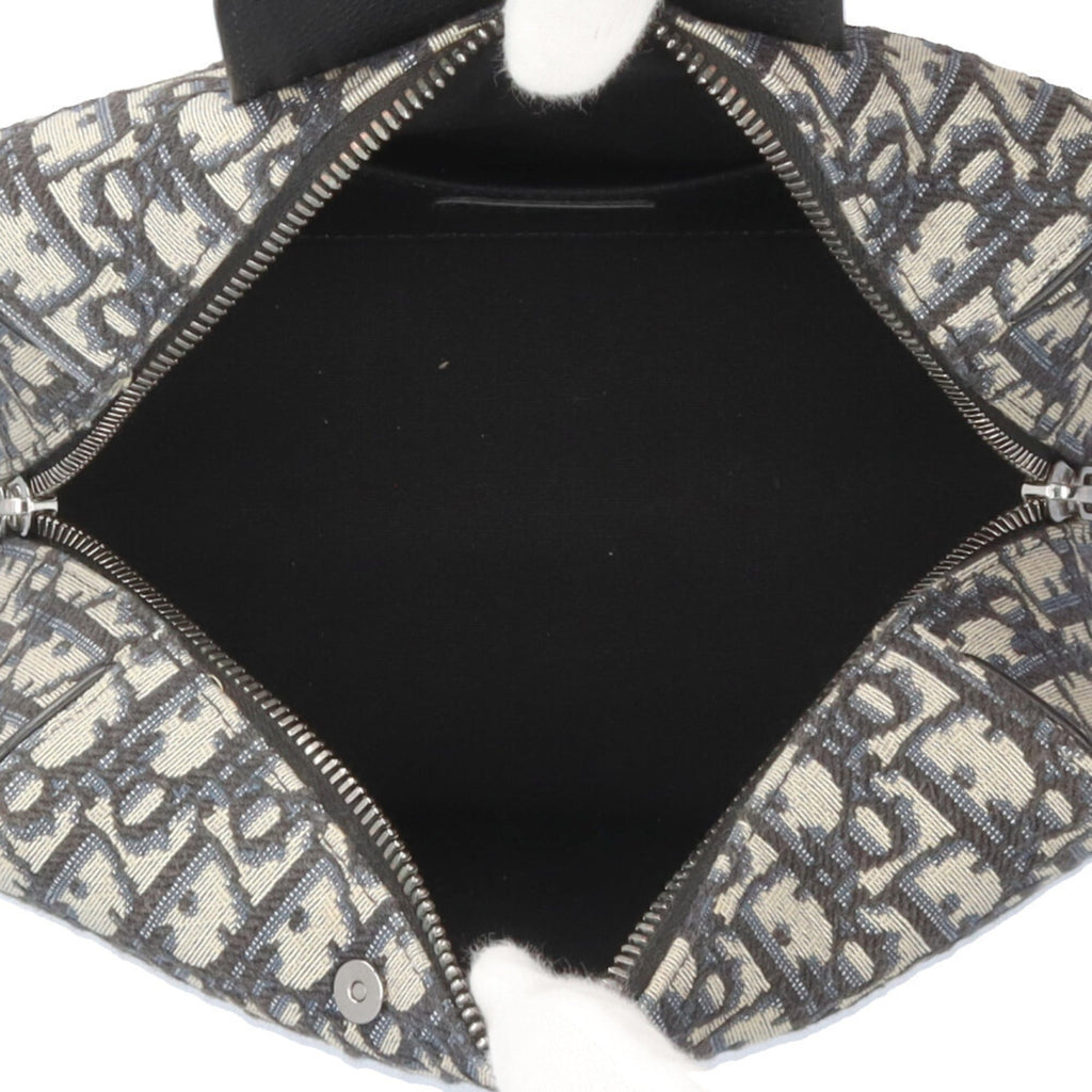 Christian Dior Beige Navy Jacquard Leather Handbag (Pre-Owned)