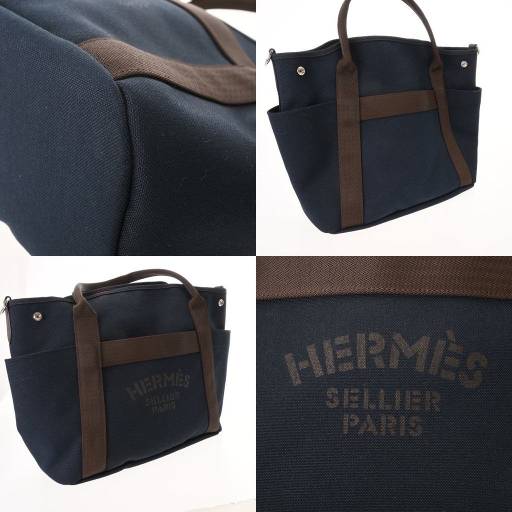 Hermes Navy Toile Chevron Tote Bag (Pre-Owned)