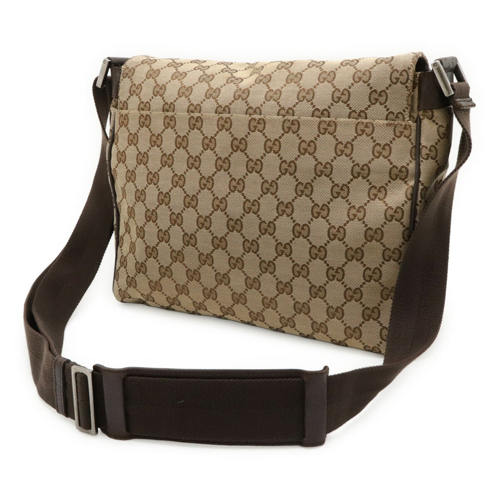 Gucci Gg Canvas Beige Dark Brown Khaki Gg Canvas Leather Shoulder Bag (Pre-Owned)