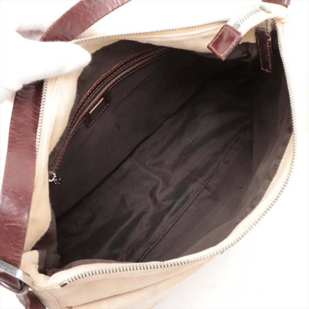 Fendi Beige Leather Canvas Shoulder Bag (Pre-Owned)