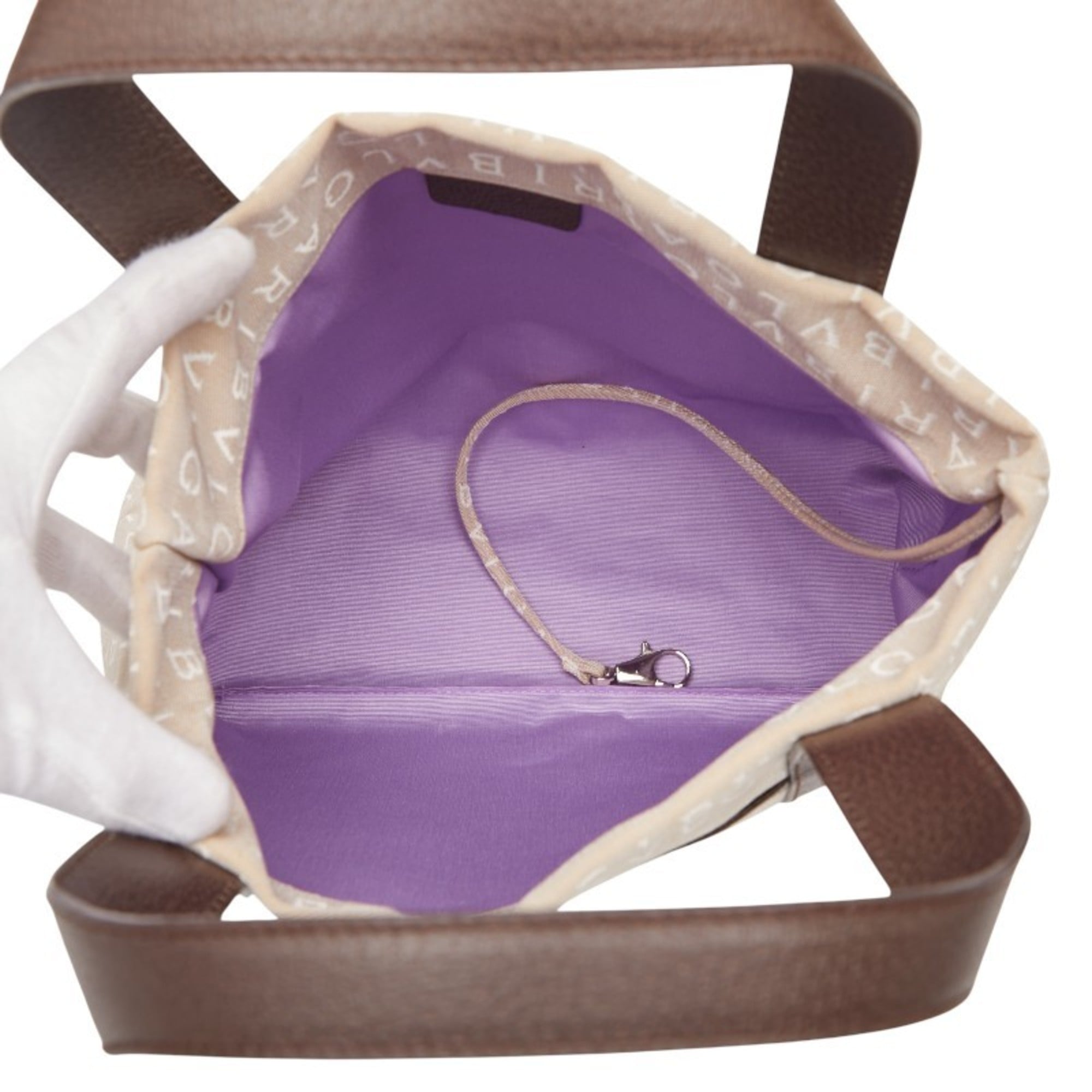 Bvlgari Beige Brown Canvas Leather Tote Bag (Pre-Owned)