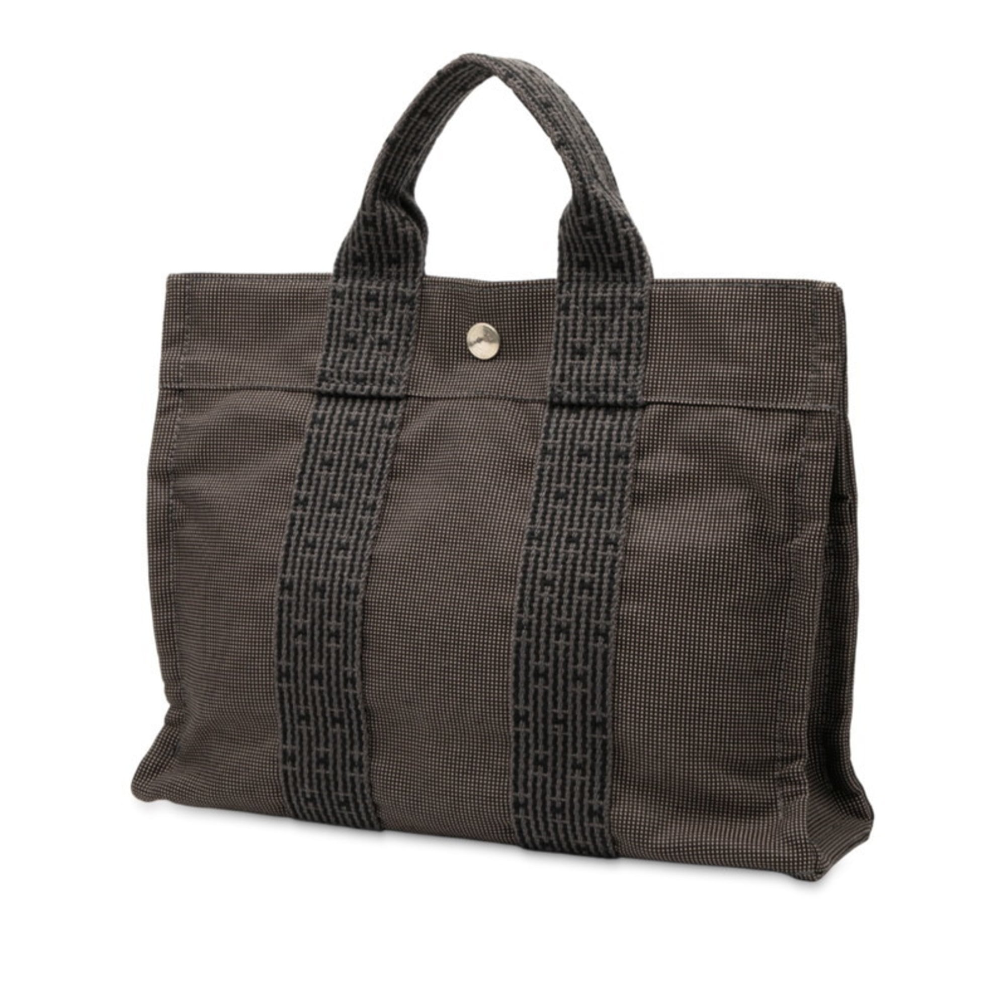 Hermes Black Gray Canvas Handbag Tote Bag (Pre-Owned)