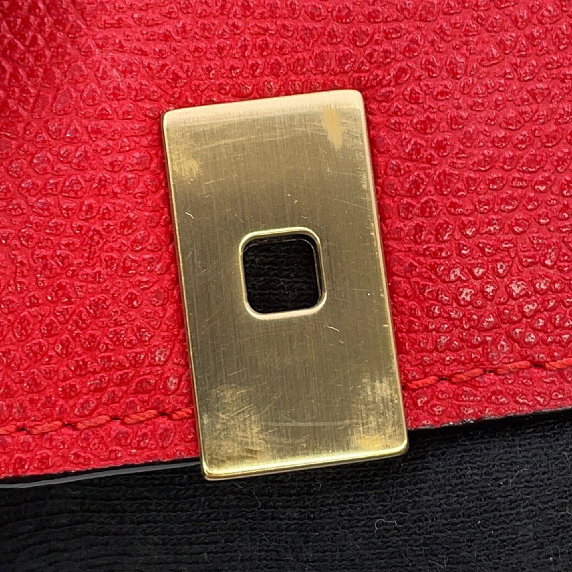 Valextra Pink Red Color Leather Handbag (Pre-Owned)