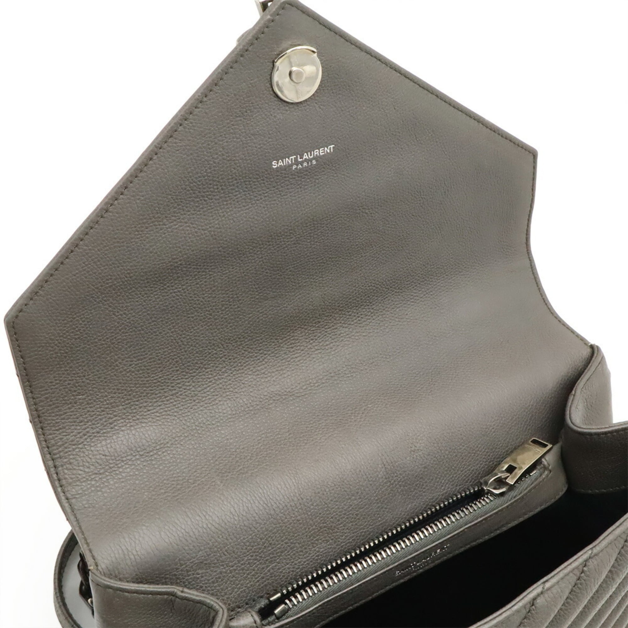 Yves Saint Laurent Gray Leather Handbag Shoulder Bag (Pre-Owned)