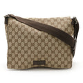 Gucci Gg Canvas Beige Dark Brown Khaki Gg Canvas Leather Shoulder Bag (Pre-Owned)