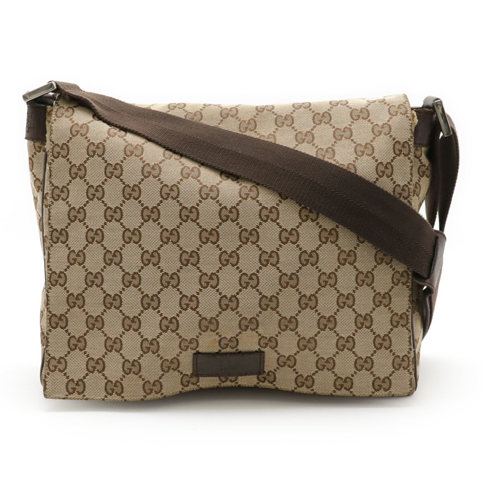 Gucci Gg Canvas Beige Dark Brown Khaki Gg Canvas Leather Shoulder Bag (Pre-Owned)