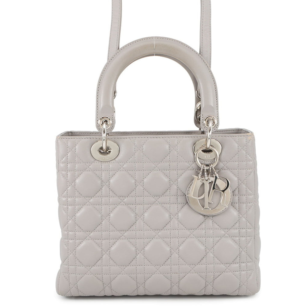 Christian Dior Lady Dior Gray Leather Handbag (Pre-Owned)