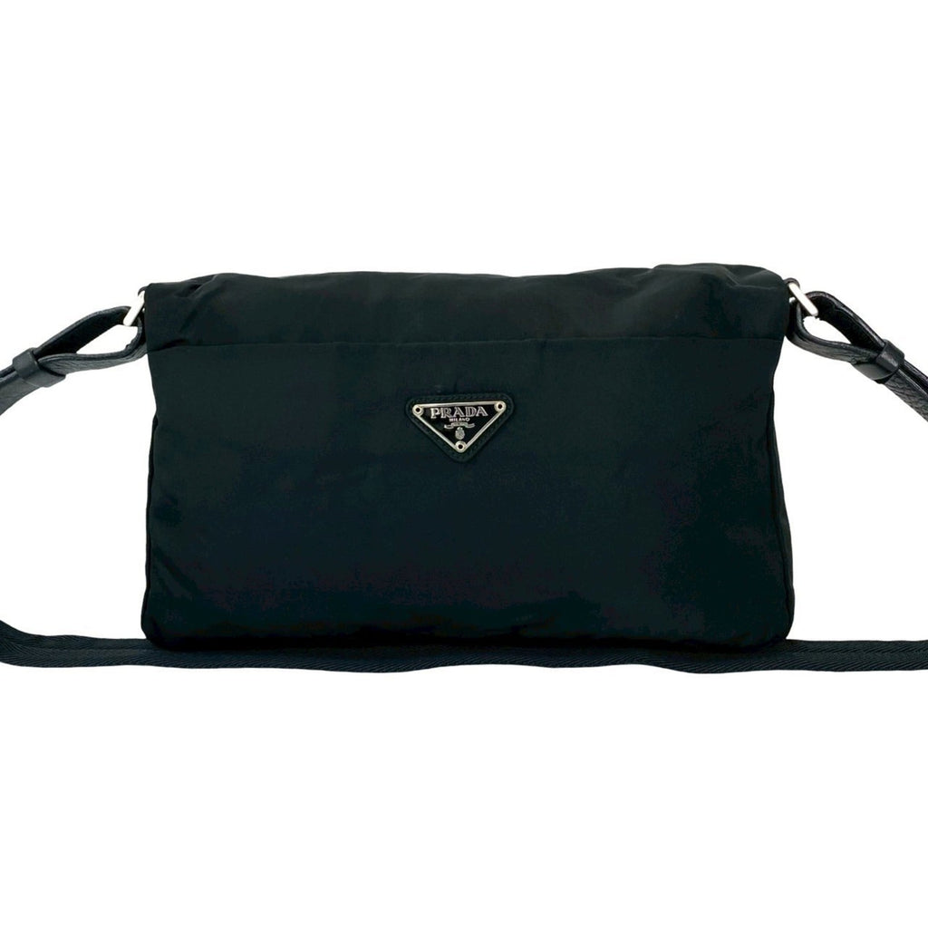 Prada Black Nylon Leather Pochette Shoulder Bag (Pre-Owned)