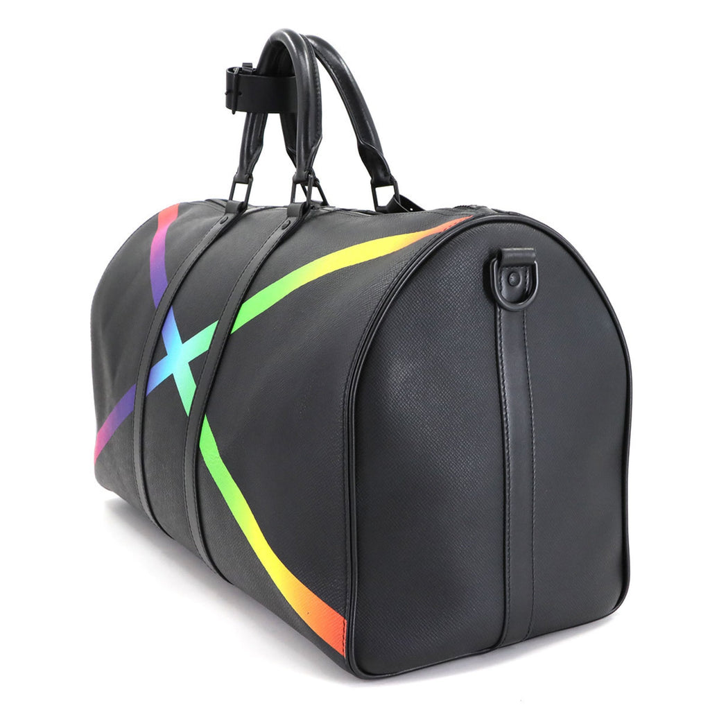 Louis Vuitton Black Multi-Color Taiga Leather Boston Bag Shoulder Bag (Pre-Owned)