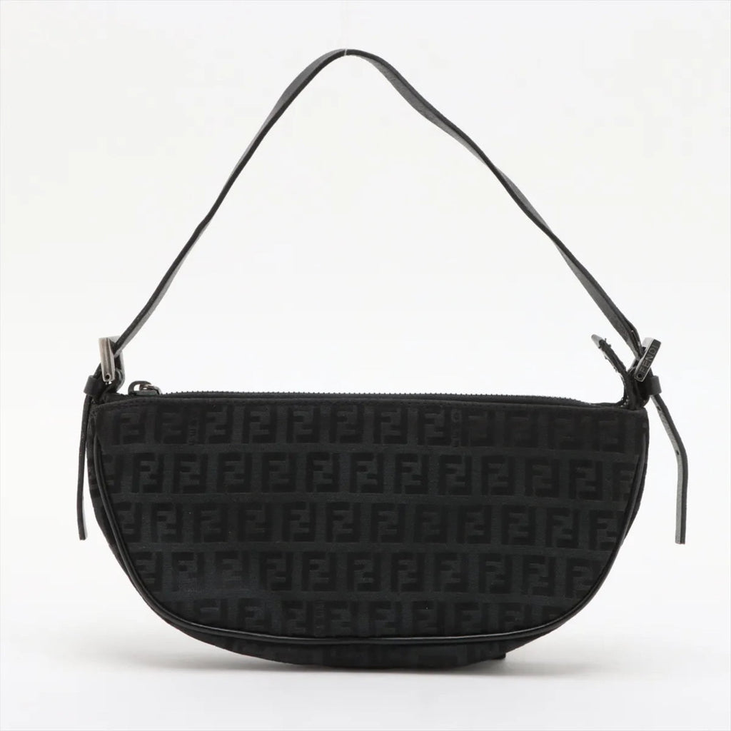 Fendi Black Leather Canvas Handbag (Pre-Owned)