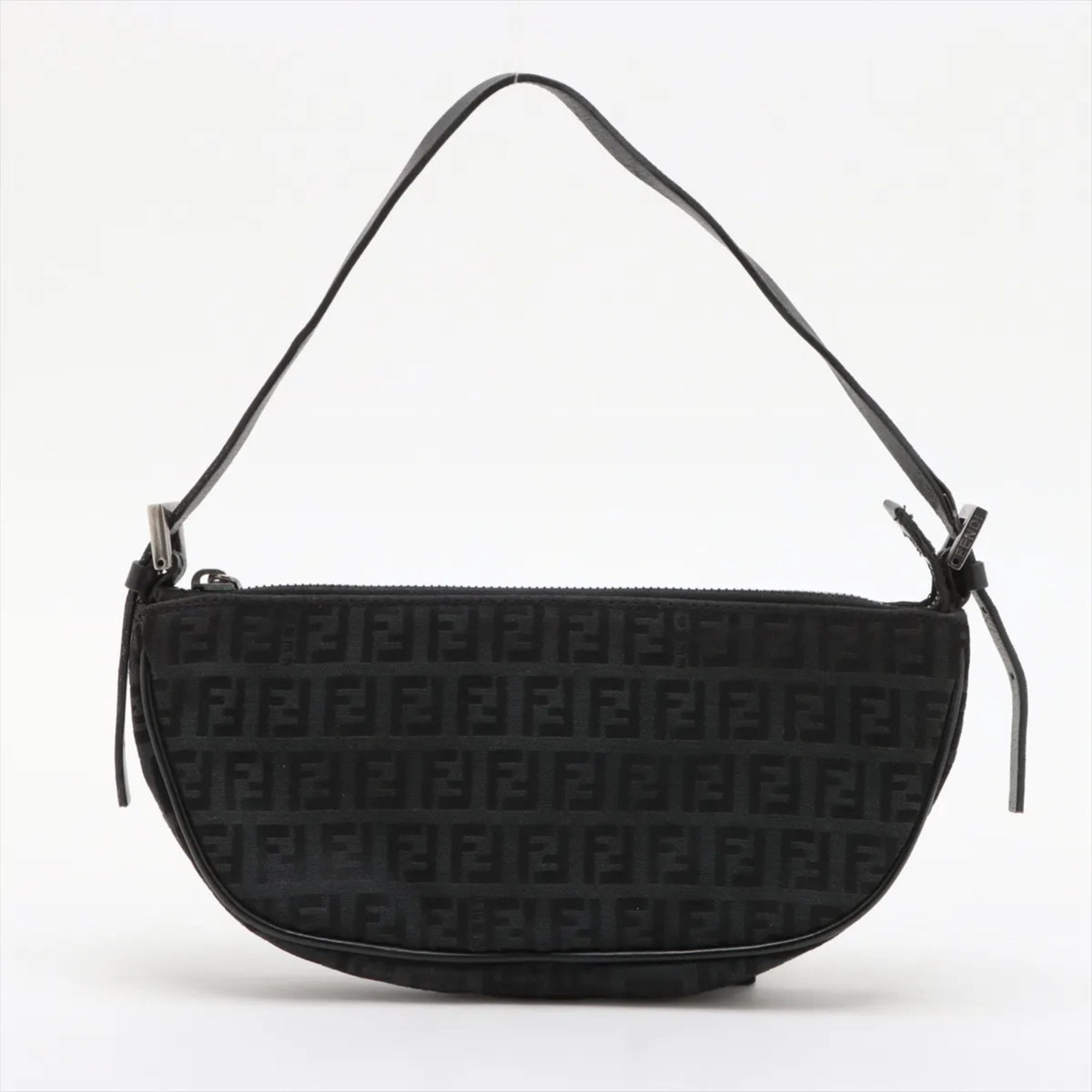 Fendi Black Leather Canvas Handbag (Pre-Owned)