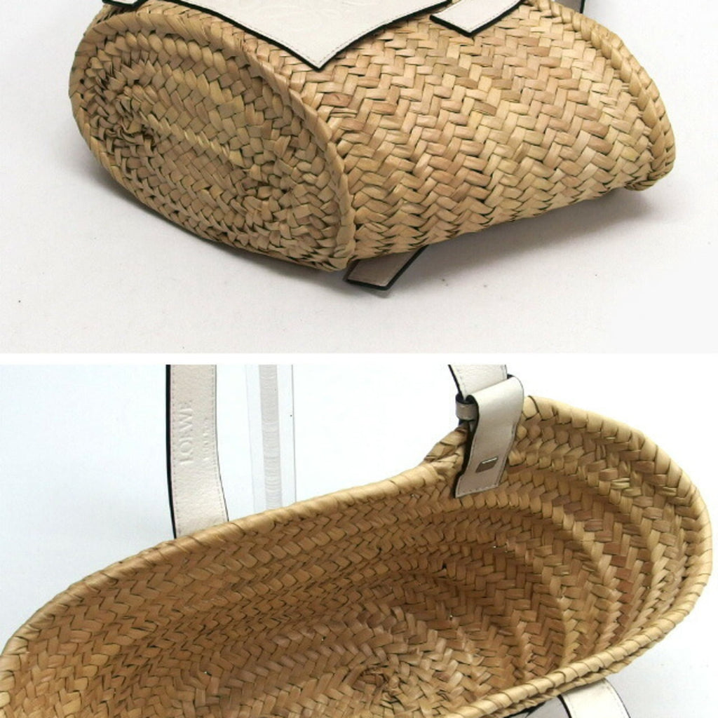 Loewe Beige White Raffia Leather Basket Handbag (Pre-Owned)