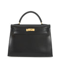 Hermes Kelly Black Box Calf Leather Handbag (Pre-Owned)