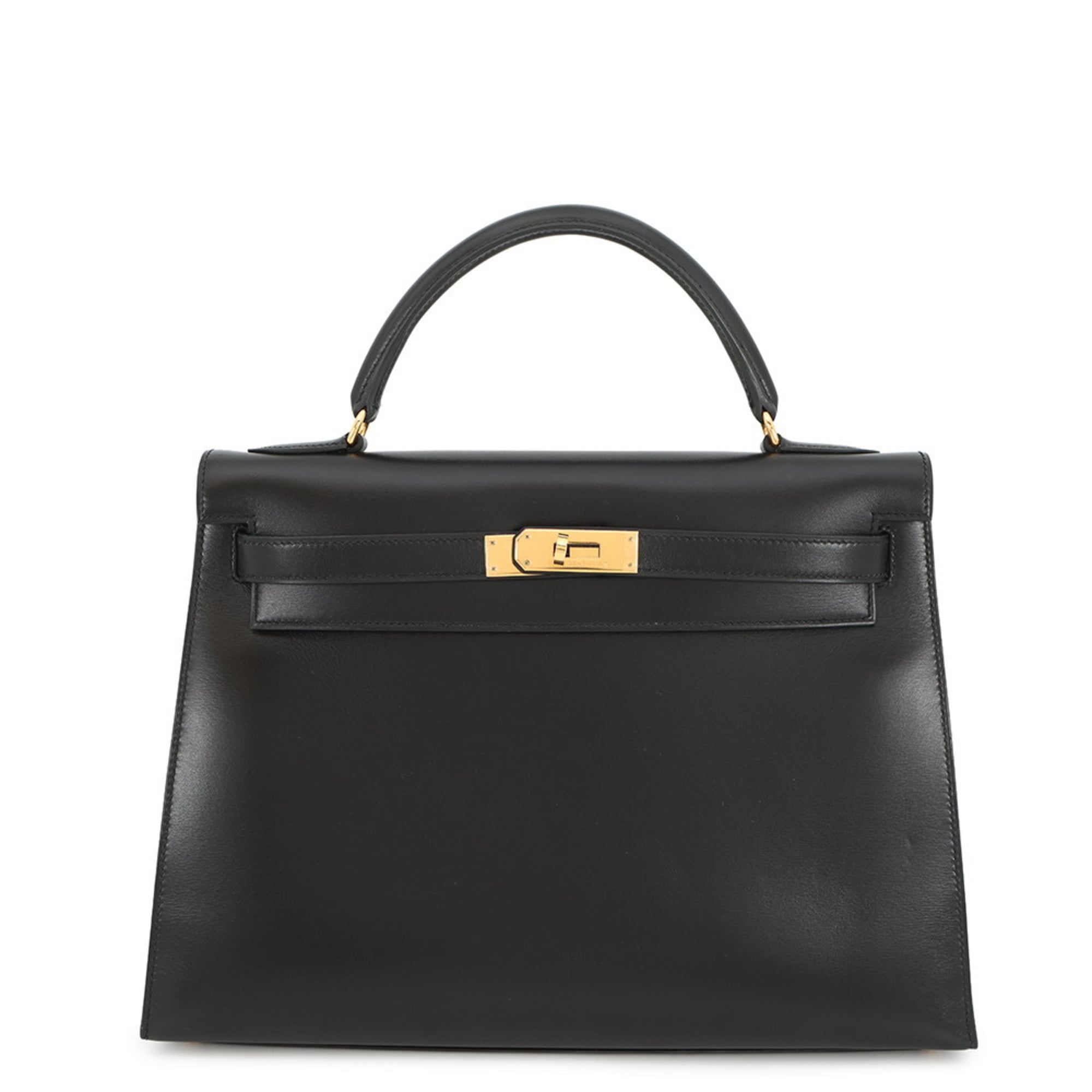 Hermes Kelly Black Box Calf Leather Handbag (Pre-Owned)