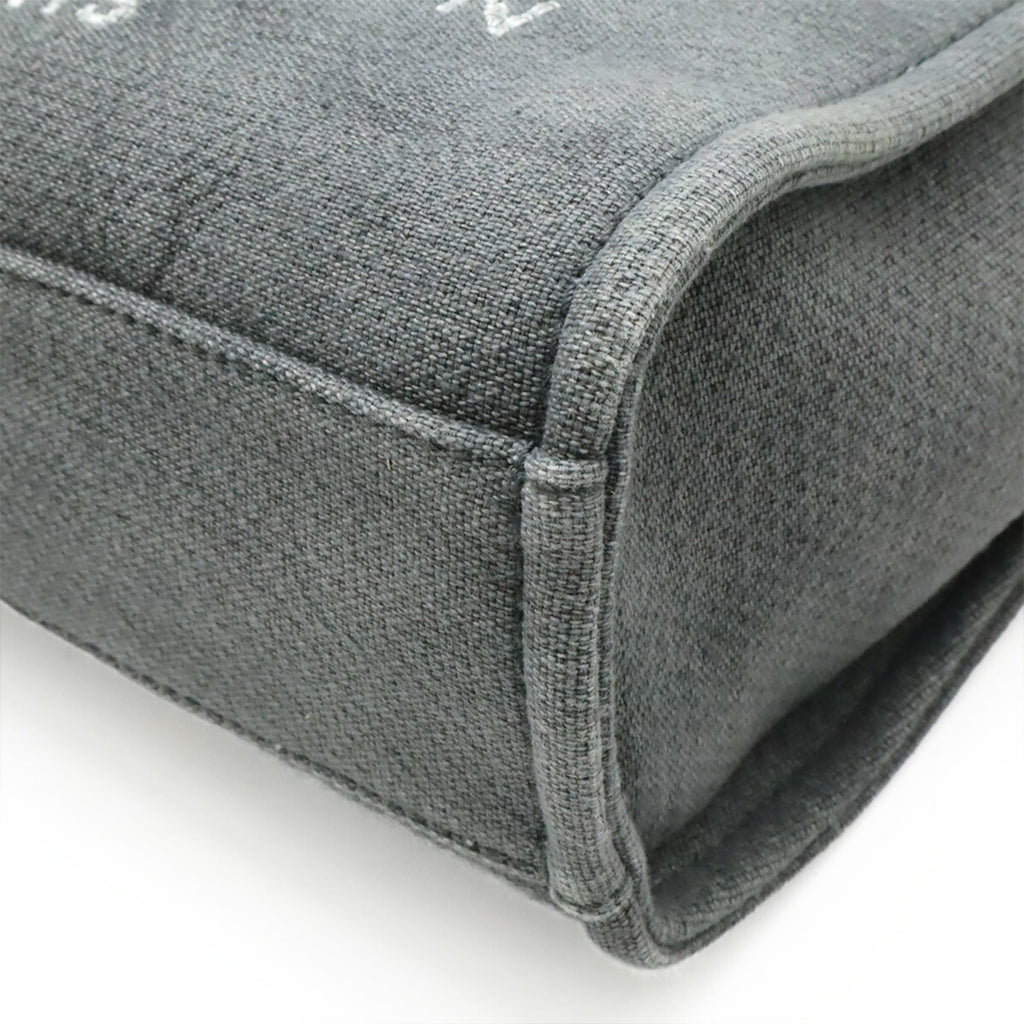 Chanel Black Gray Canvas Leather Shoulder Bag Tote Bag (Pre-Owned)