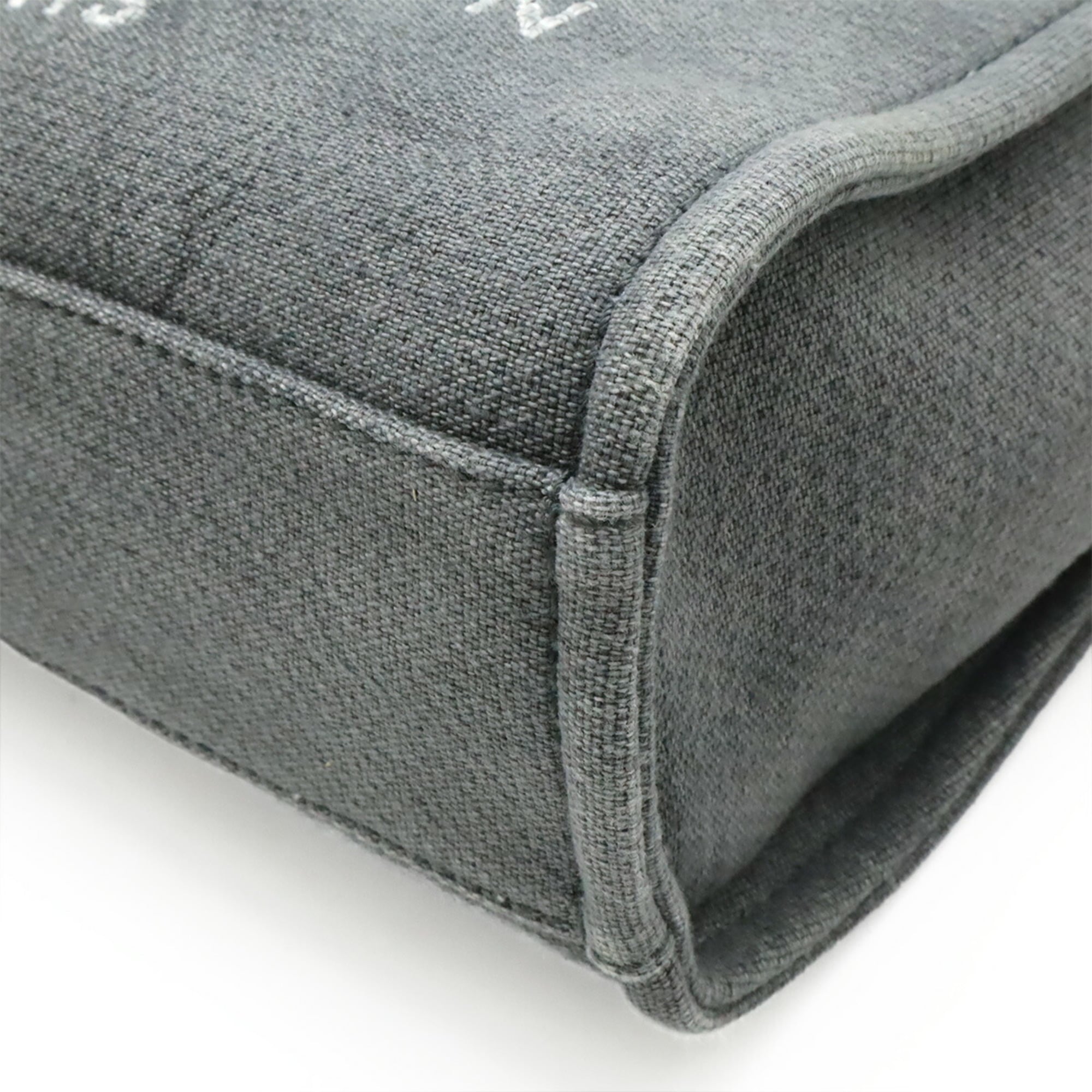 Chanel Black Gray Canvas Leather Shoulder Bag Tote Bag (Pre-Owned)