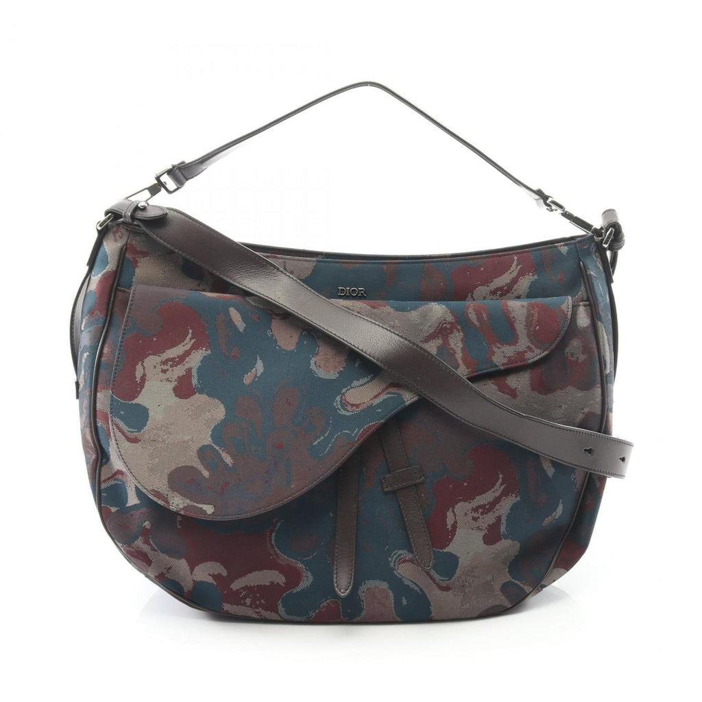 Christian Dior Brown Green Multi-Color Canvas Leather Shoulder Bag (Pre-Owned)