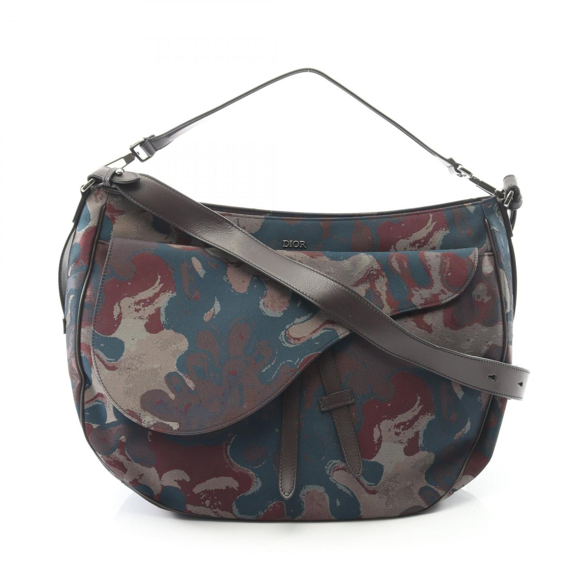 Christian Dior Brown Green Multi-Color Canvas Leather Shoulder Bag (Pre-Owned)