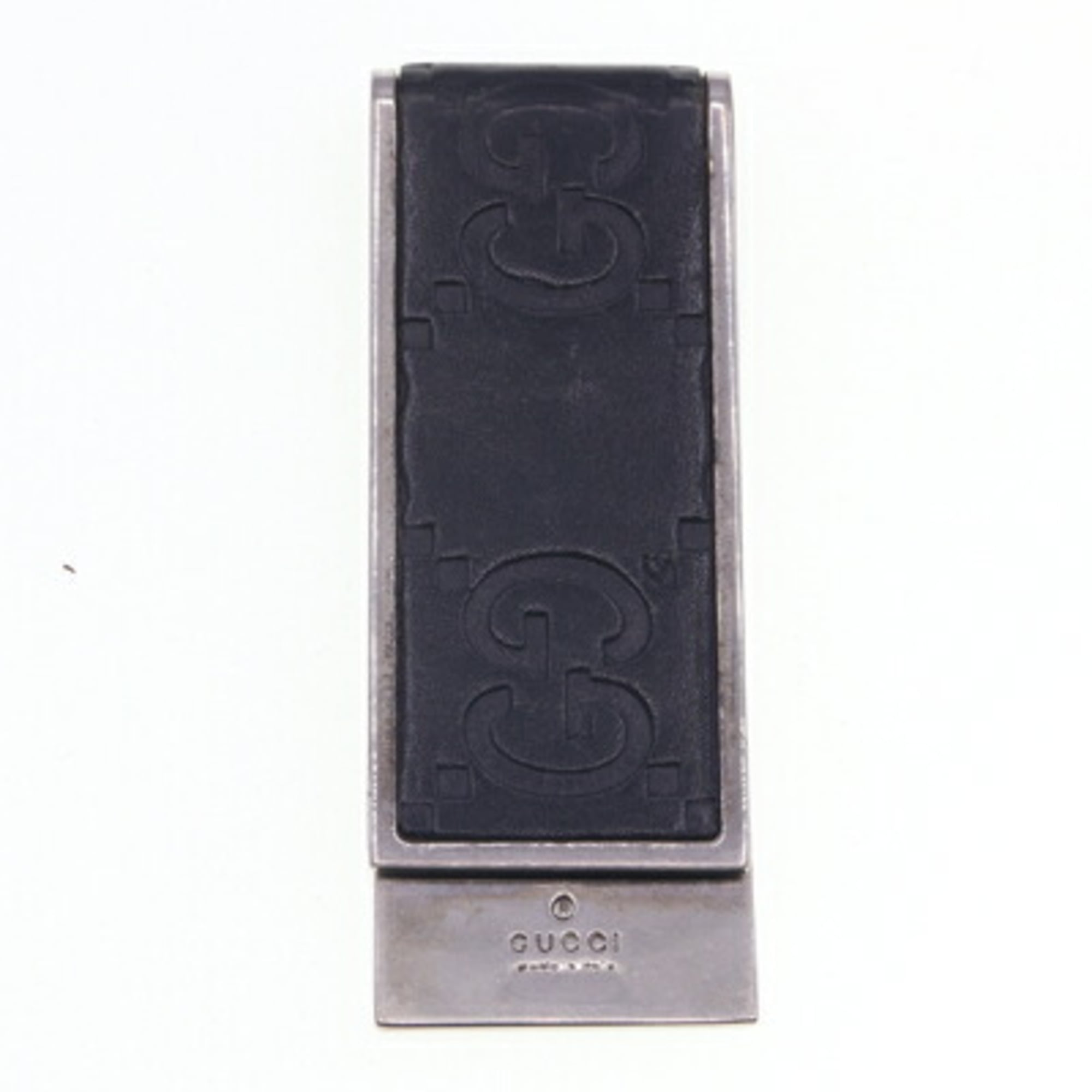 Gucci Silver Black Leather Metal Money Clip (Pre-Owned)