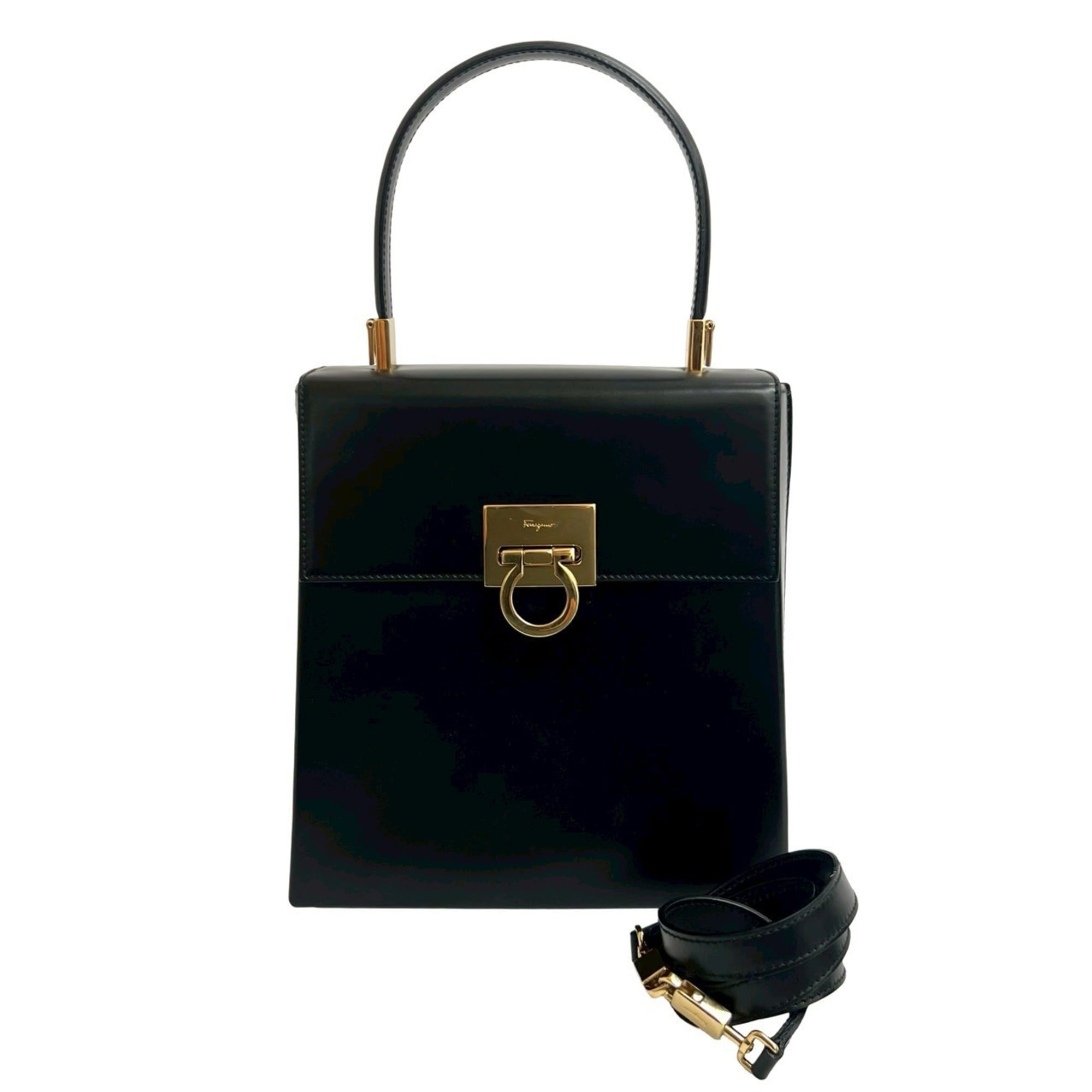 Salvatore Ferragamo Black Leather Handbag Shoulder Bag (Pre-Owned)