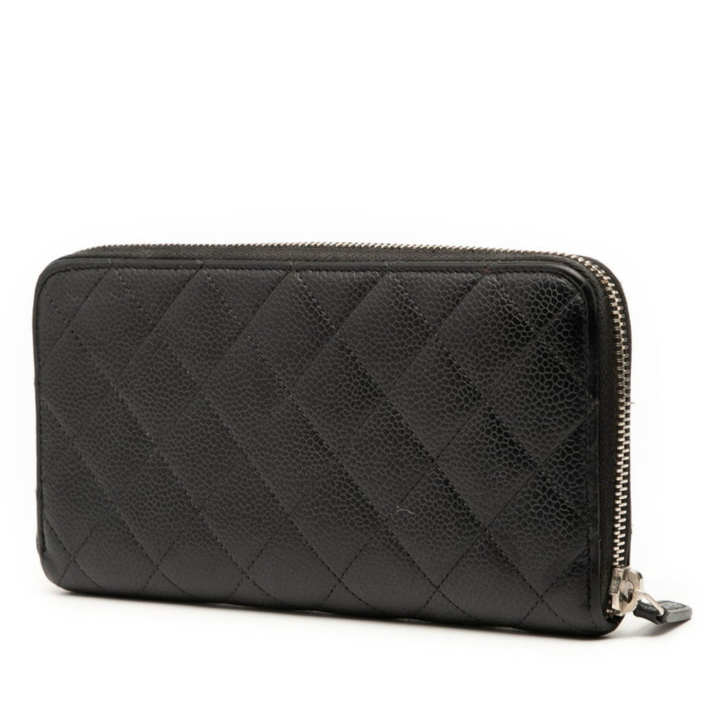 Chanel Black Grained Calfskin Long Wallet (Bi-Fold) (Pre-Owned)