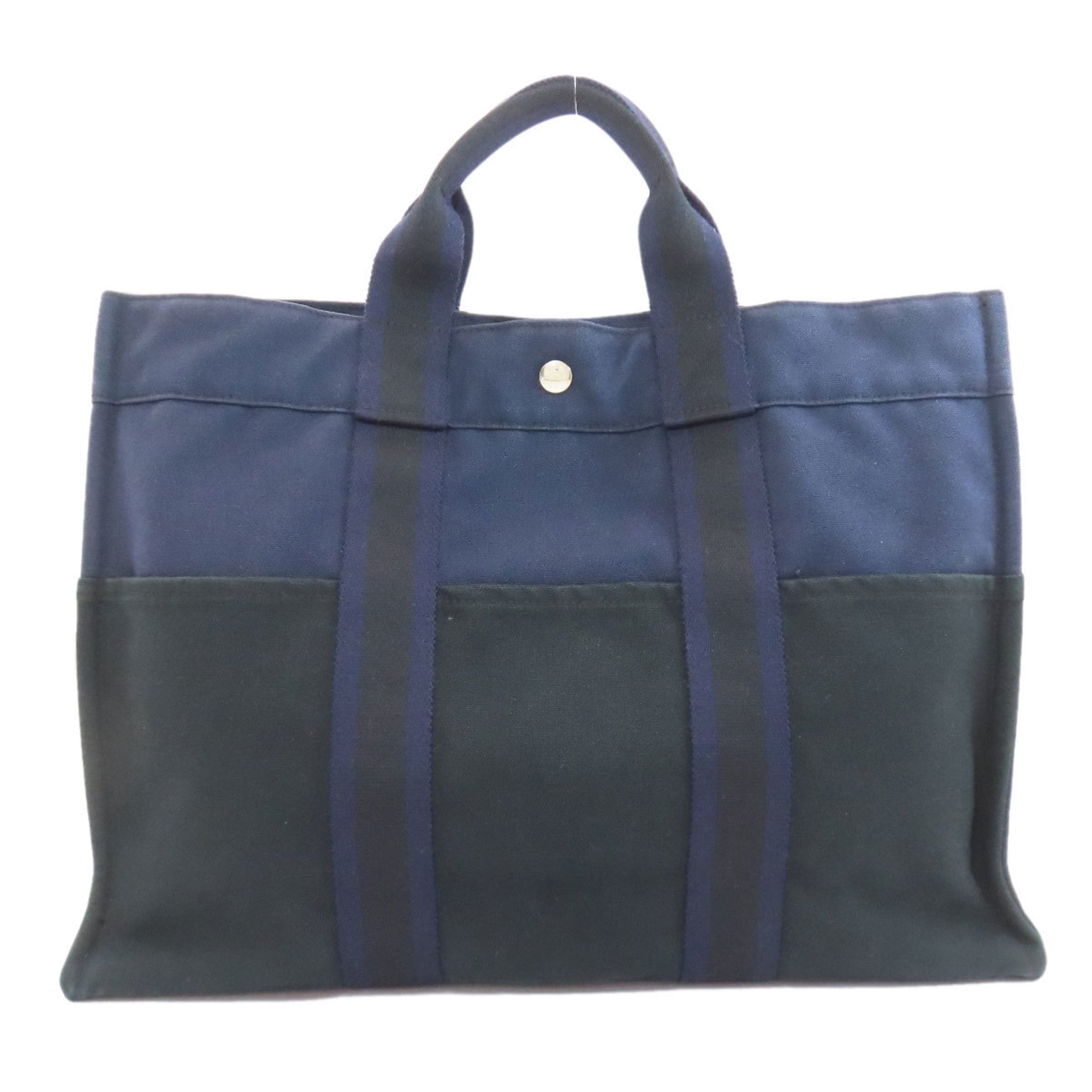 Hermes Black Navy Canvas Handbag (Pre-Owned)