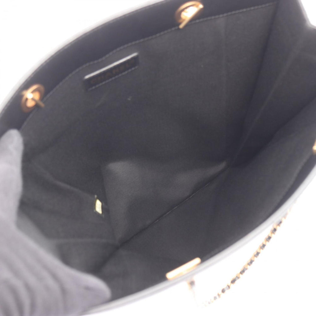 Chanel Black Navy White Canvas Leather Tote Bag (Pre-Owned)