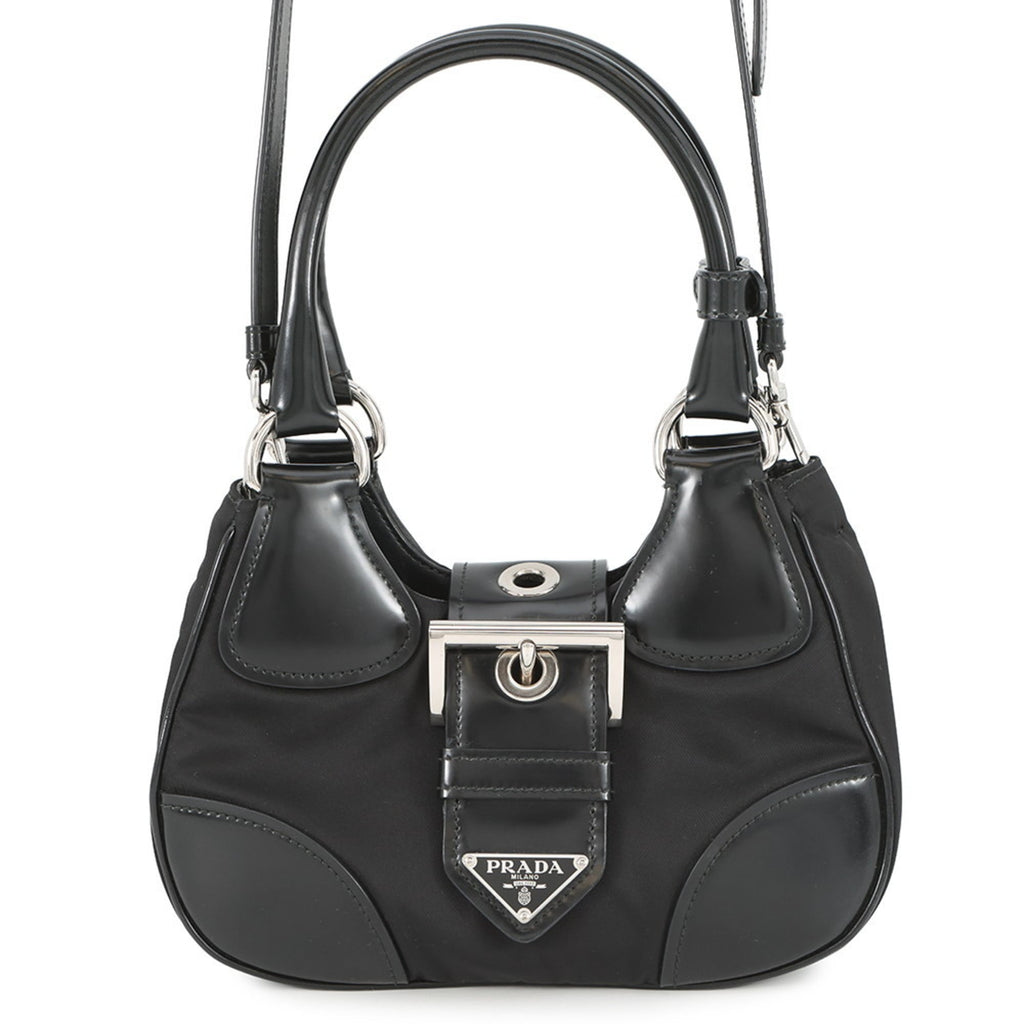 Prada Black Leather Nylon Handbag (Pre-Owned)